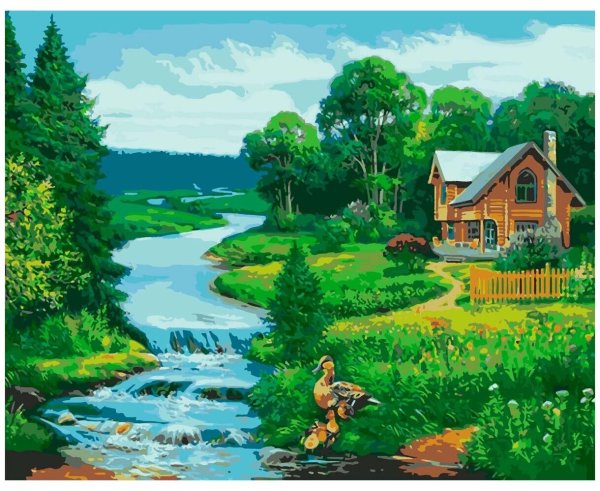 Картина по номерам GX 4245 домик у реки 40*50