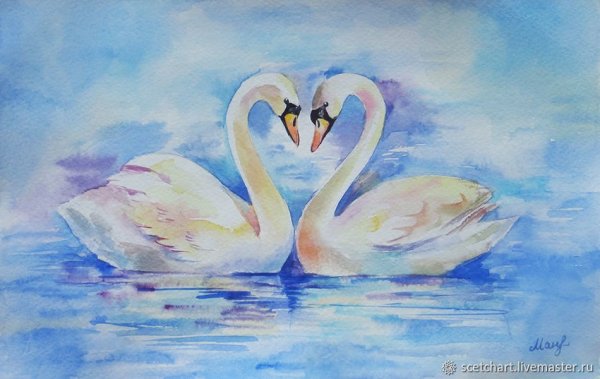 Лебеди акварелью