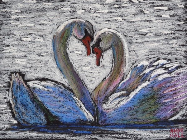 Лебеди живопись пастелью