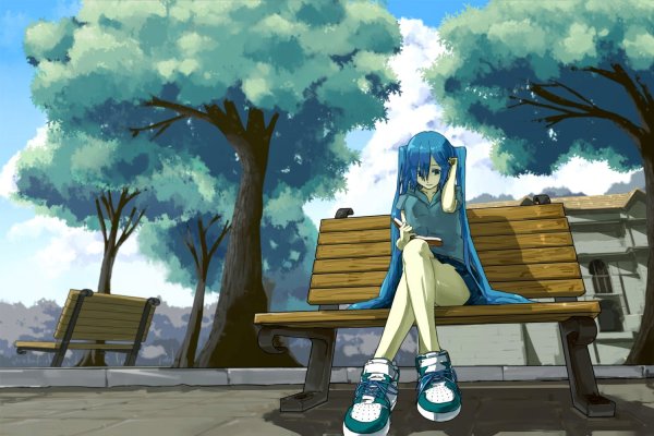 Аниме девушка в парке