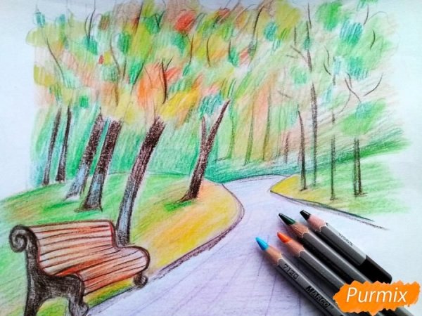 Рисунок осень карандашом