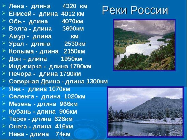 Реки России список