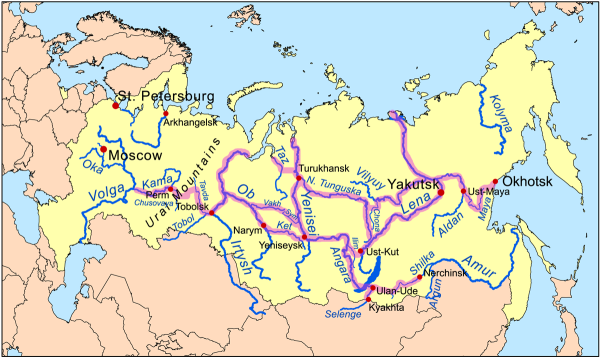Карта Сибири географическая с реками