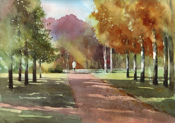 Этюды акварель Парковая зона