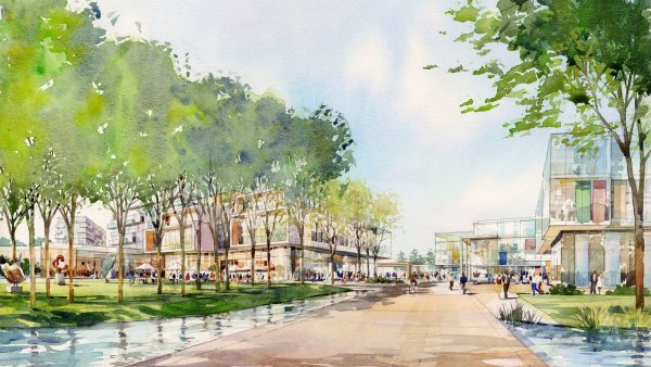 Городской парк акварелью