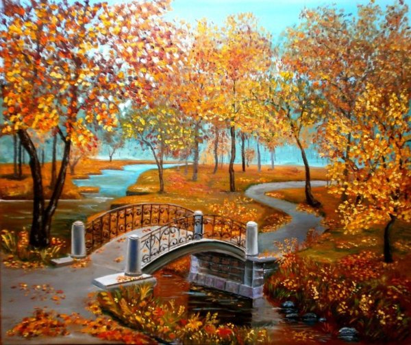 Алмазная живопись Мосфа осенний мостик