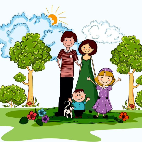 Мультяшная семья в парке