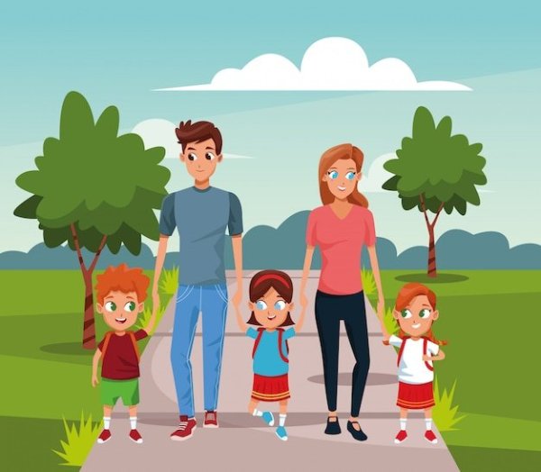Прогулка с семьёй мультяшно