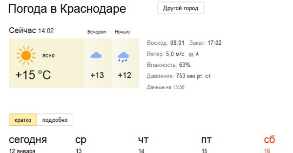 Погода в краснодаоесегодня