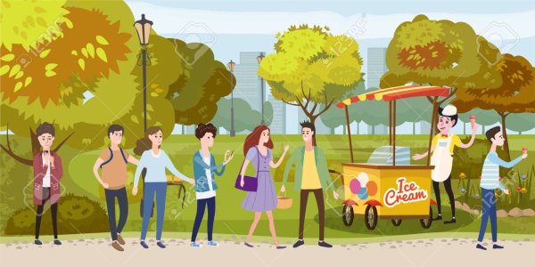 Продавец мороженого в парке рисунок