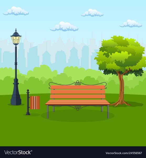 Лавочка в парке мультяшная