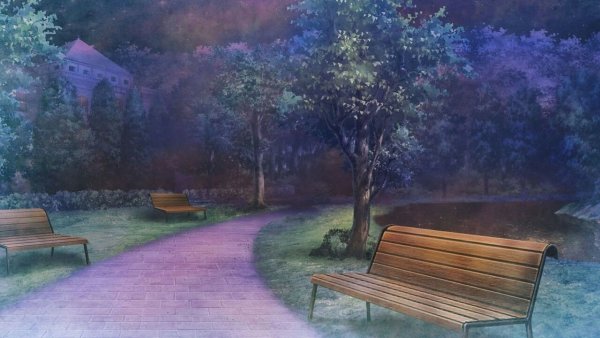 Скамейка на улице аниме