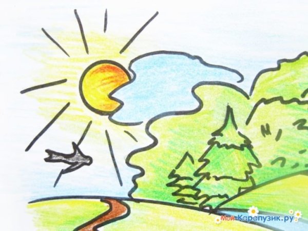 Солнечная погода рисунок карандашом