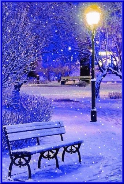 Зима скамейка фонарь