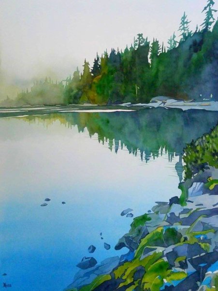 Озеро акварелью