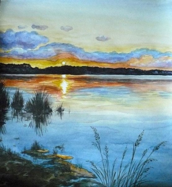 Озеро акварелью