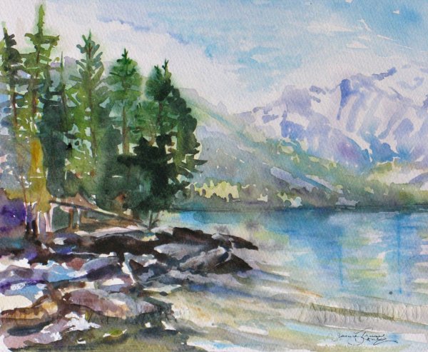 Озеро акварелью