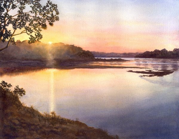 Река акварелью