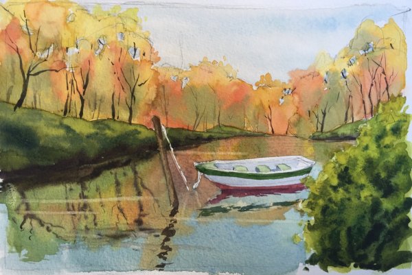 Летний пейзаж акварелью для детей