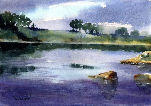 Пленэр акварелью река