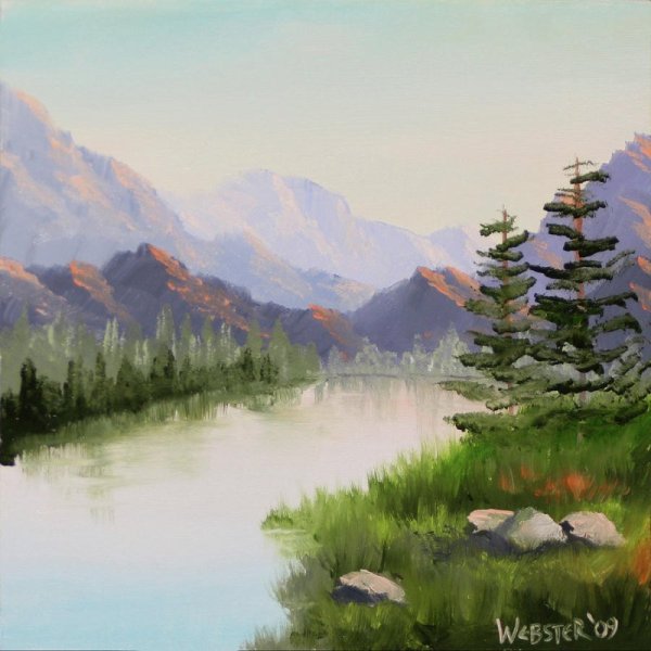 Горный пейзаж гуашью