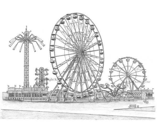 Раскраска парк аттракционов с колесом обозрения