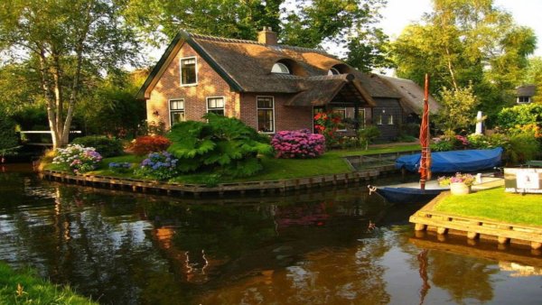 Домик у озера летом