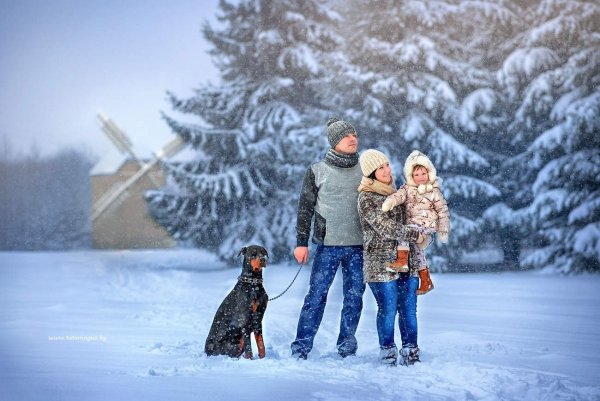 Семья на зимней прогулке
