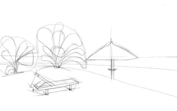 Пейзаж парка карандашом легко