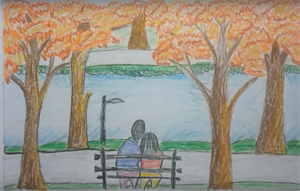 Осенний парк рисунок карандашом