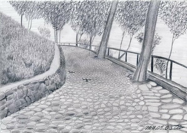 Парковый пейзаж карандашом