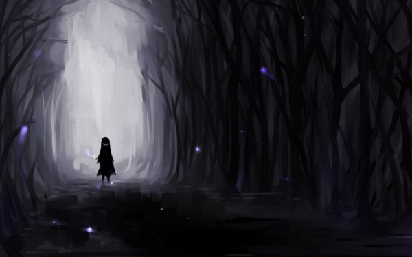 Девушка в темном лесу арт