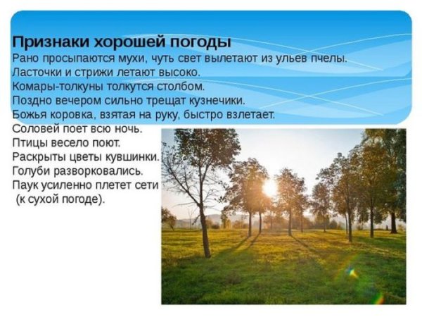 Признаки хорошей и плохой погоды
