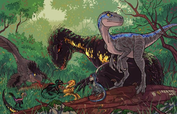 Индораптор и Велоцираптор Блю любовь