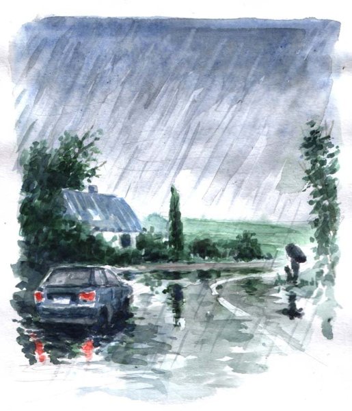 Дождливый день акварелью