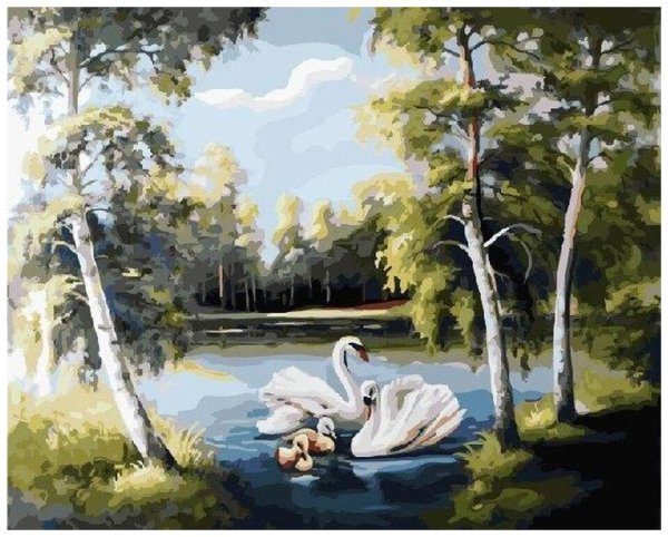 Пейзаж с лебедями