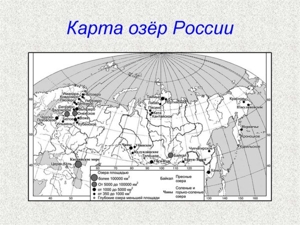 Крупные озера России на контурной карте