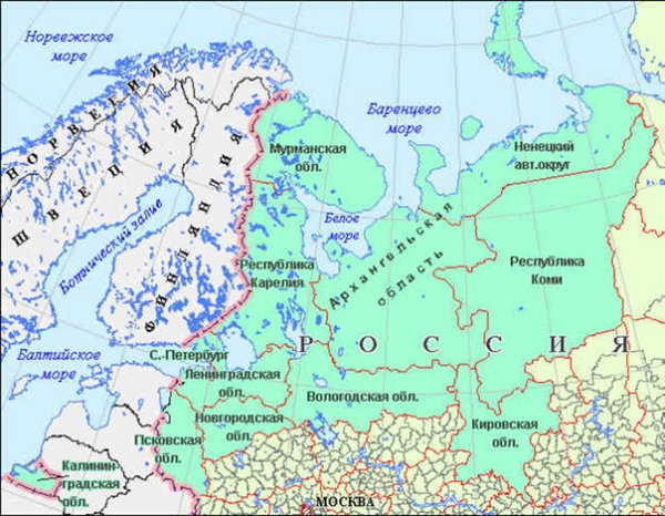Карта европейского севера России