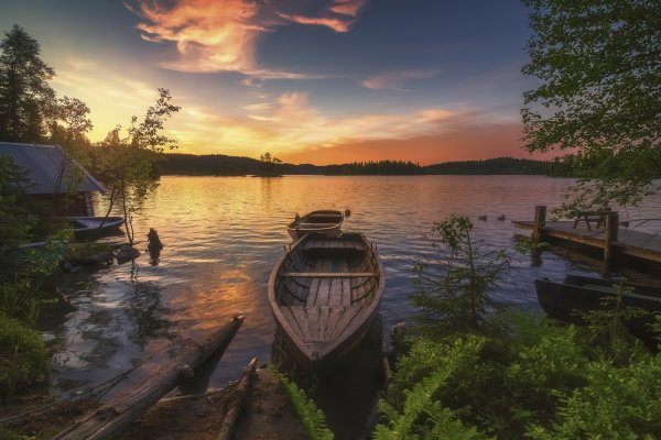 Пейзаж река лодка