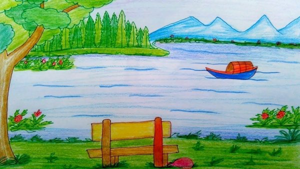 Летний пейзаж рисунок для детей