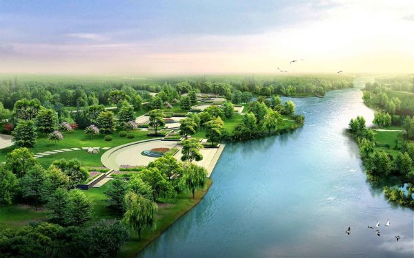 Парк с рекой Астрахань