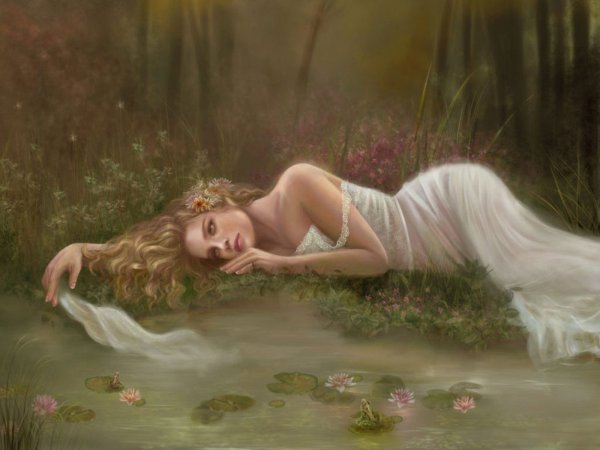 Фэнтези девушка лежит в лесу