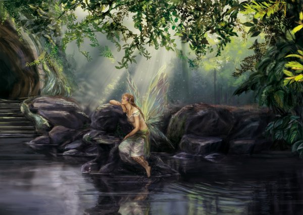 Русалка в озере арт