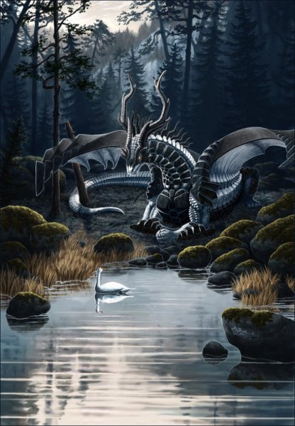 Арт дракон в озере