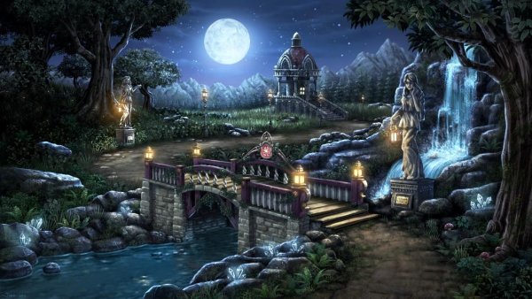 Замок в лесу ночью