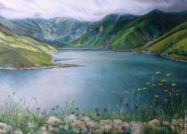 Озеро в Чечне Кезеной ам рисунок