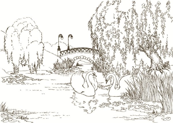 Осенний пруд раскраска