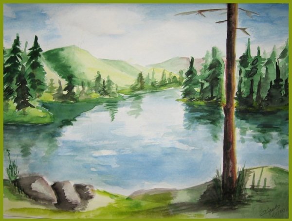 Рисование природа лес река