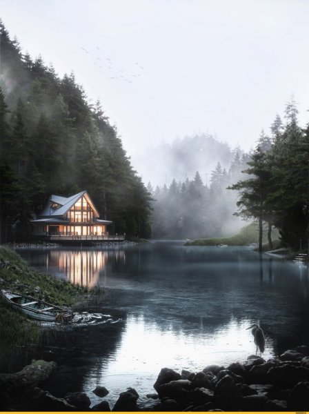 Дом в лесу у озера