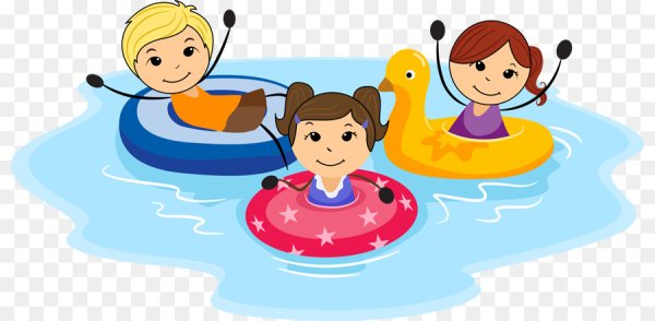 Мультяшные дети купаются в бассейне